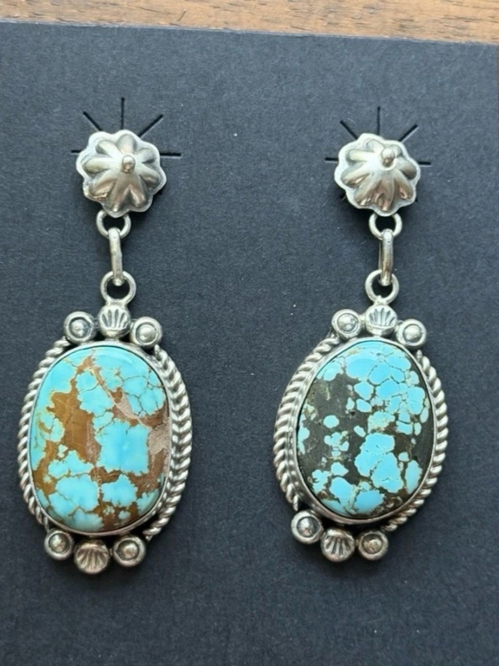 Navajo 925 Sterling Silver Turquoise Earrings KY Southwestern